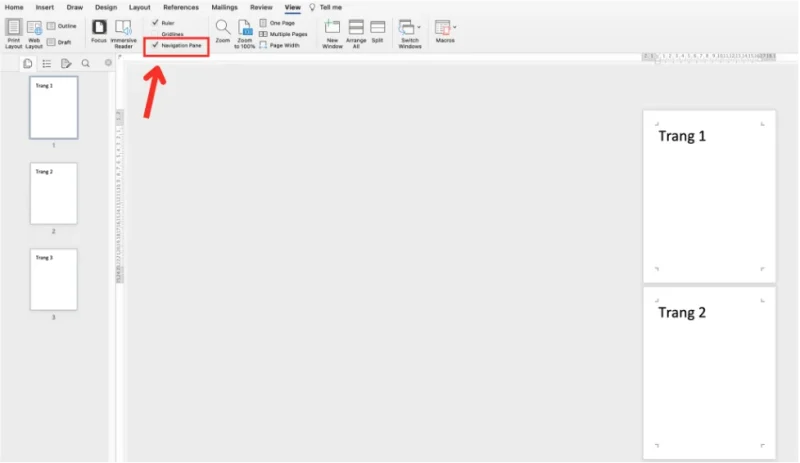 Xóa trang trắng trong Word bằng Navigation Pane