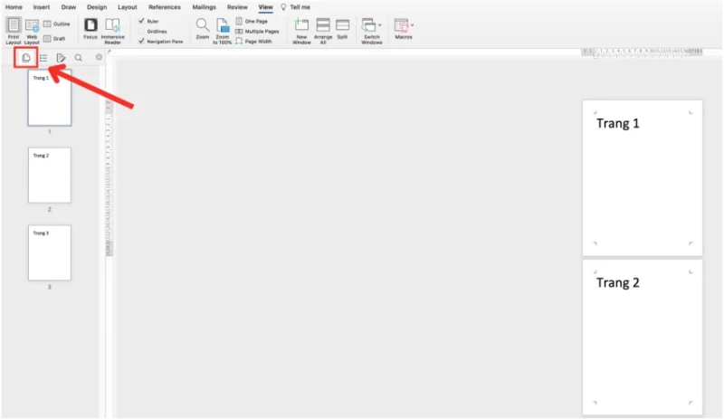 Xóa trang trắng trong Word bằng Navigation Pane