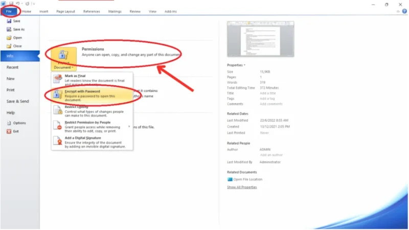 Hướng dẫn cách đặt mật khẩu cho file Word 