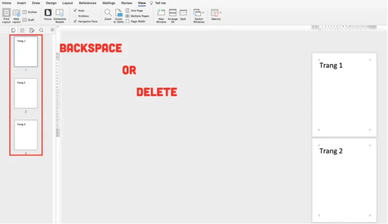 Xóa trang trắng trong Word bằng Navigation Pane