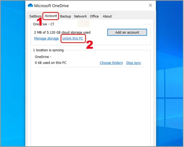 Các bước thực hiện để hủy liên kết OneDrive