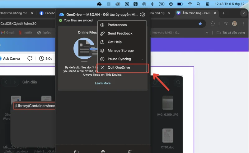 Ảnh màn hình 2025 12 14 lúc 21.24.58 Cách xóa cache OneDrive trên macOS