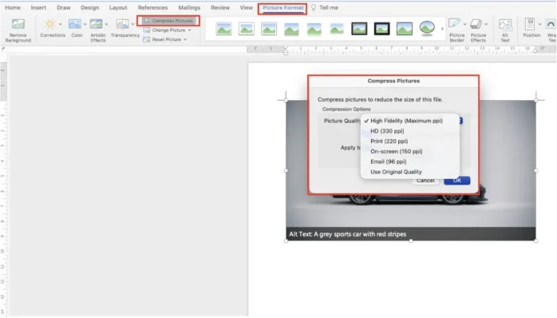 Nén ảnh trực tiếp trong Word