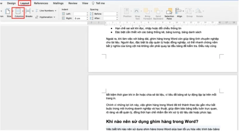 Hướng dẫn cách chia cột trong Word