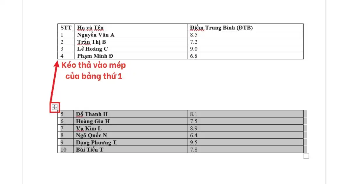 Cách gộp bảng trong Word