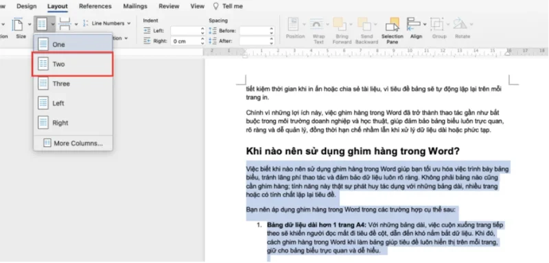 Hướng dẫn cách chia cột trong Word