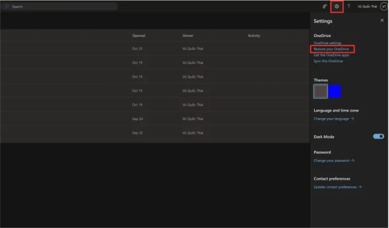 Khôi phục toàn bộ dữ liệu bằng Restore Your OneDrive
