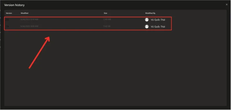 Phục hồi file OneDrive bằng Version History (khôi phục phiên bản cũ)