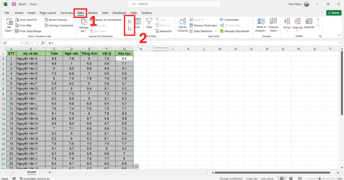 Cách Sort trong Excel