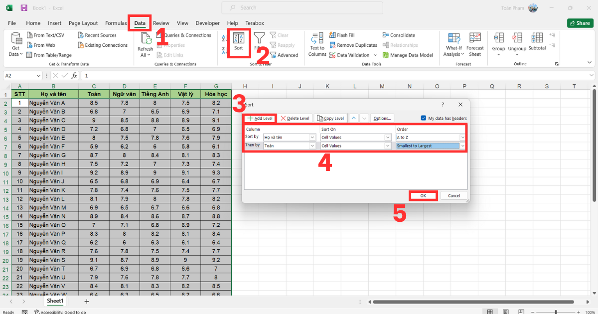 Cách Sort trong Excel