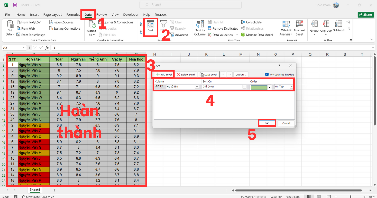 Cách Sort trong Excel