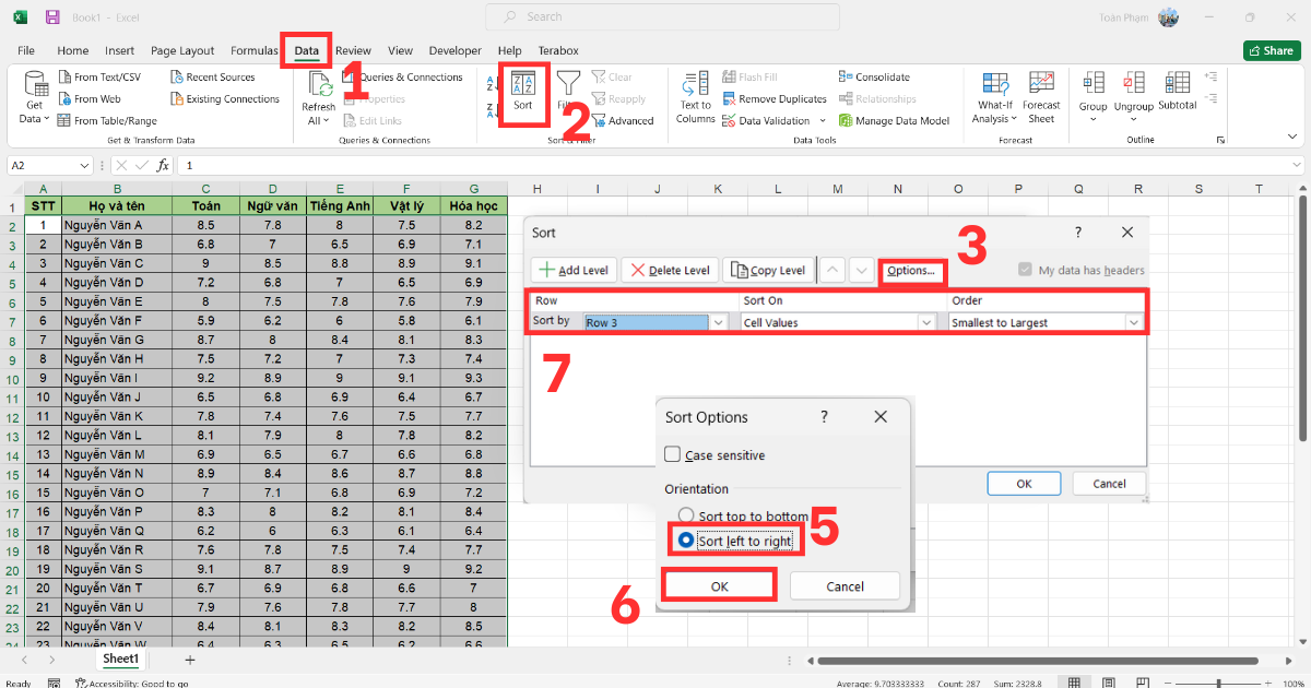 Cách Sort trong Excel