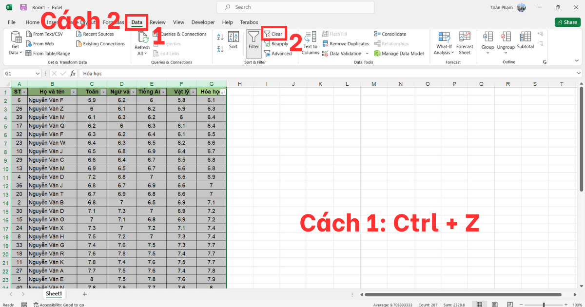 Cách Sort trong Excel