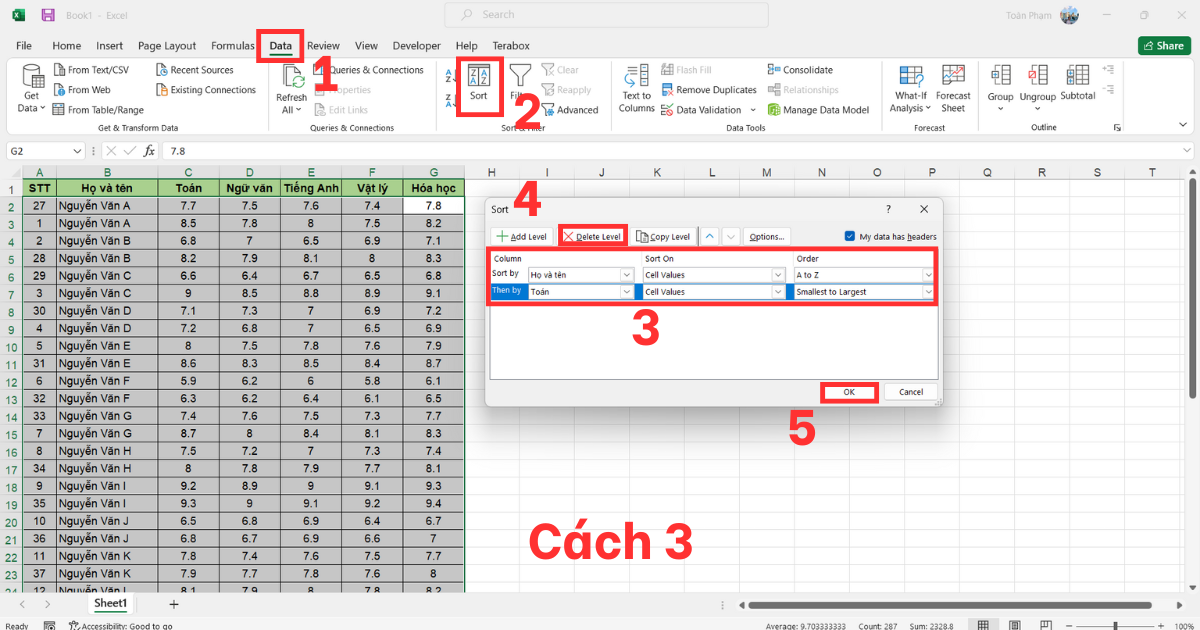 Cách Sort trong Excel