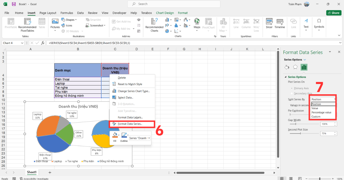 Cách vẽ biểu đồ tròn trong Excel