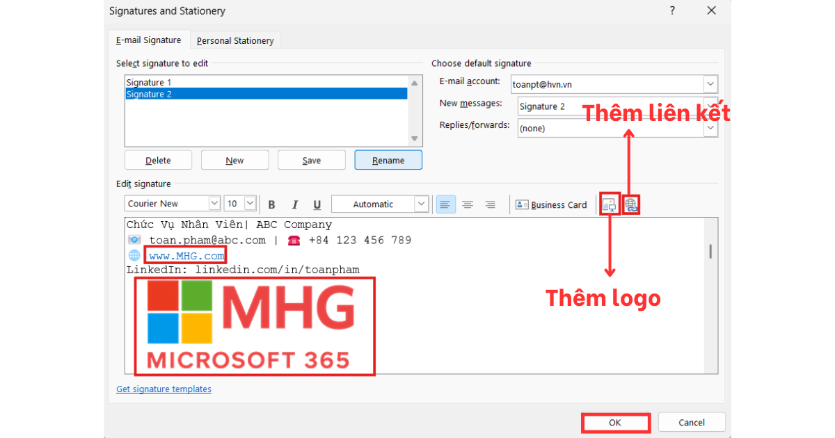 Chữ ký trong Outlook