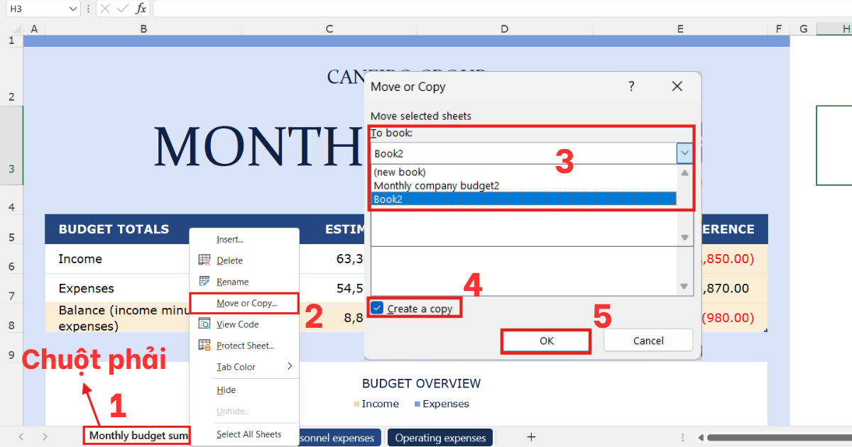 Copy Sheet trong Excel