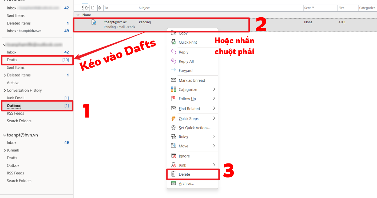 Mail Outlook không gửi được