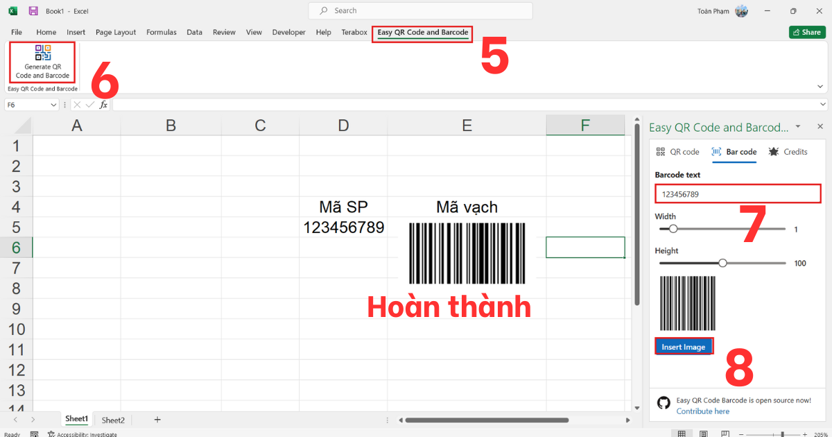 Tạo mã vạch trong Excel
