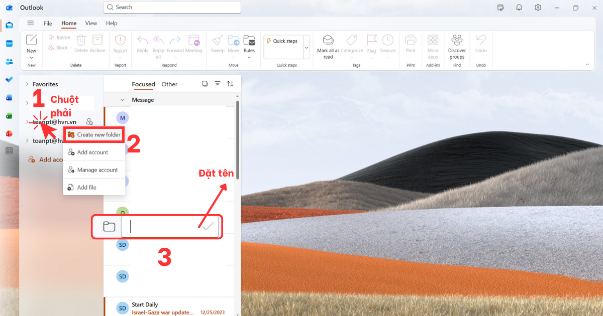 Tạo thư mục trong Outlook