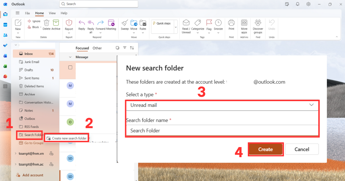 Tạo thư mục trong Outlook