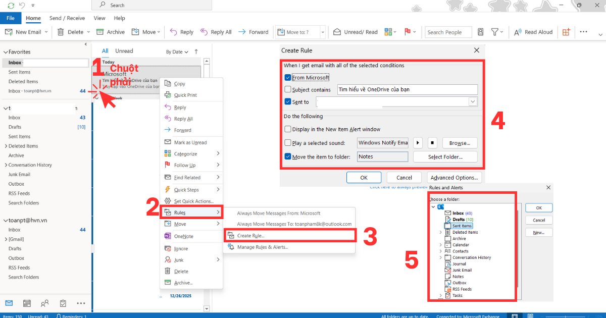 Tạo thư mục trong Outlook