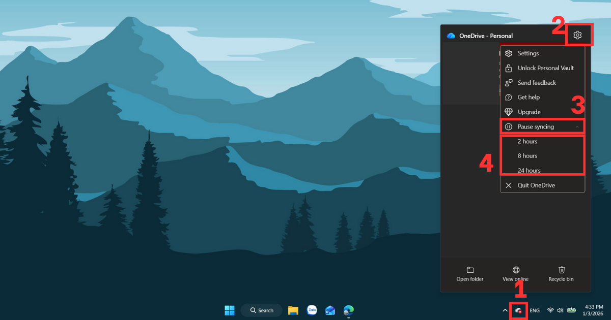 Tắt đồng bộ OneDrive