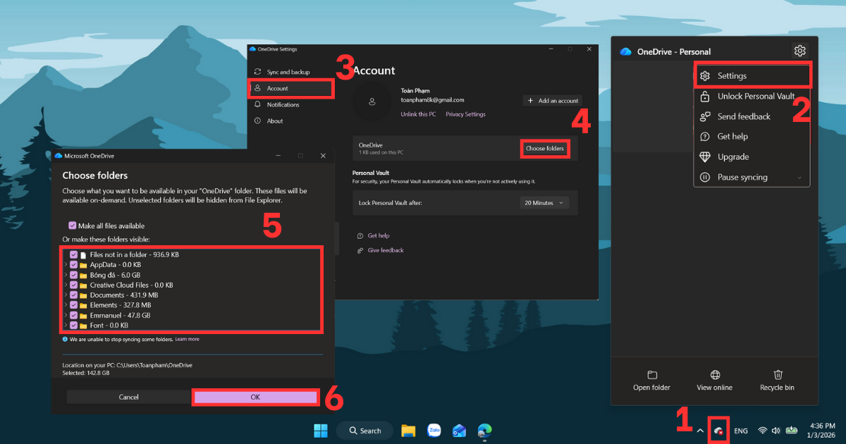 Tắt đồng bộ OneDrive