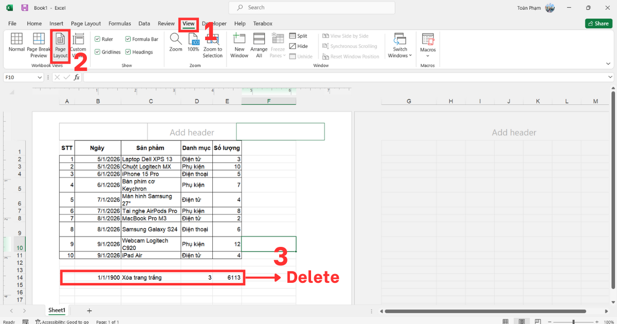 Xóa trang trắng trong Excel Xóa trang trắng trong Excel