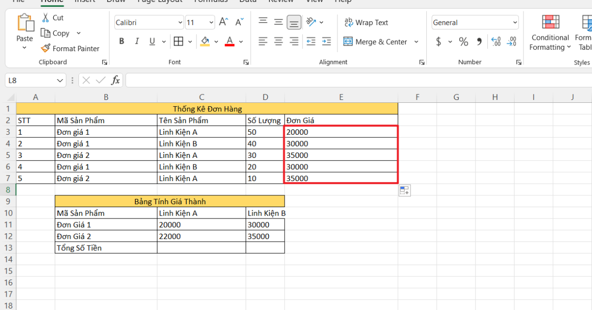 Cách tính đơn giá trong Excel