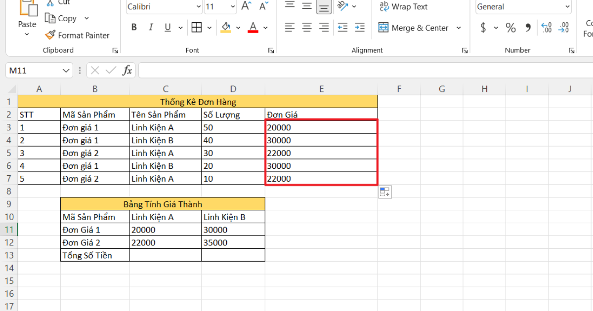 Cách tính đơn giá trong Excel