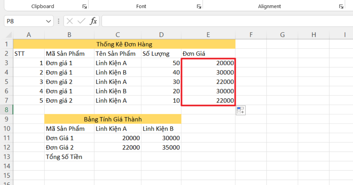 Cách tính đơn giá trong Excel