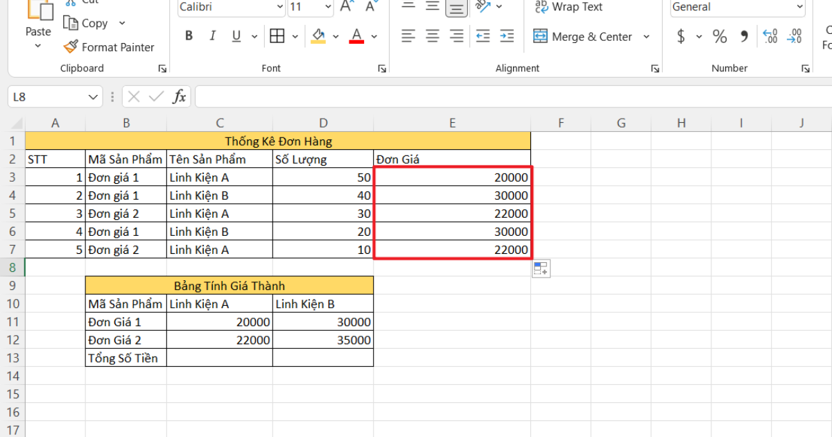 Cách tính đơn giá trong Excel