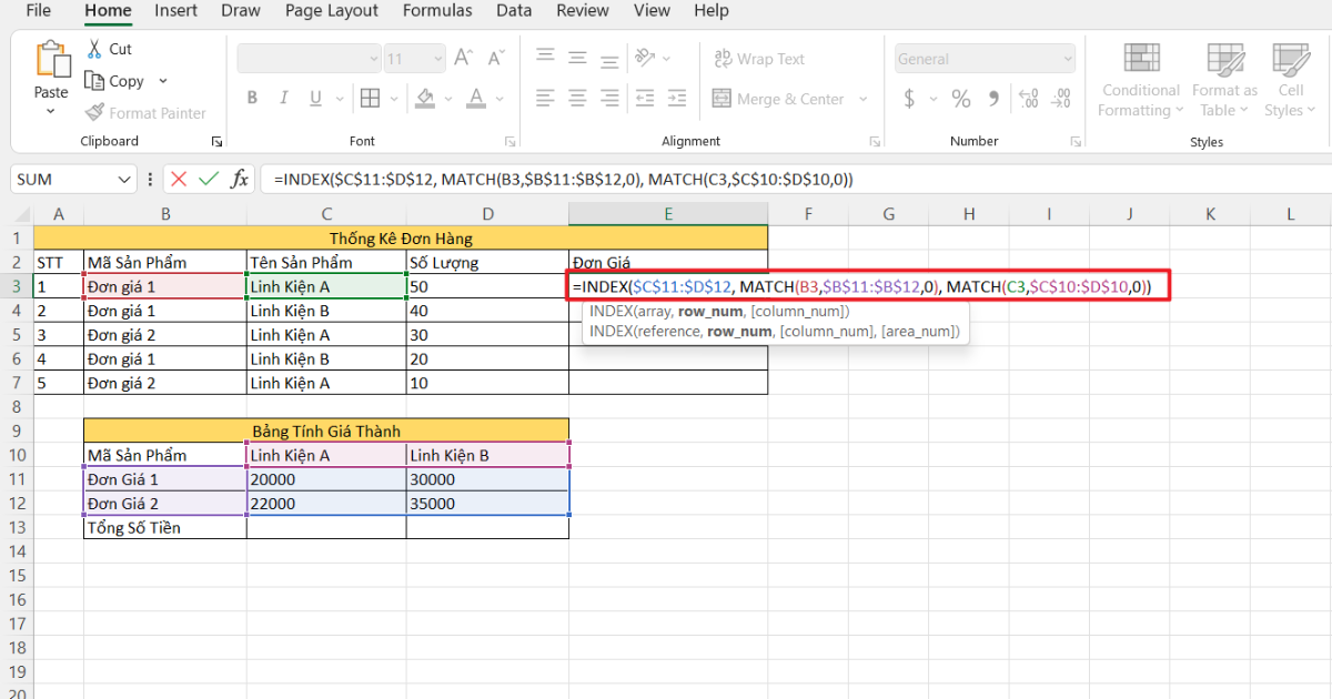 Cách tính đơn giá trong Excel