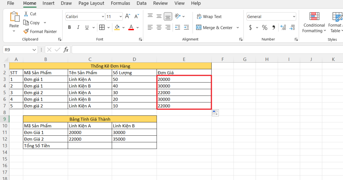 Cách tính đơn giá trong Excel