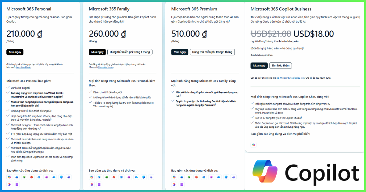 Bảng giá Microsoft Copilot