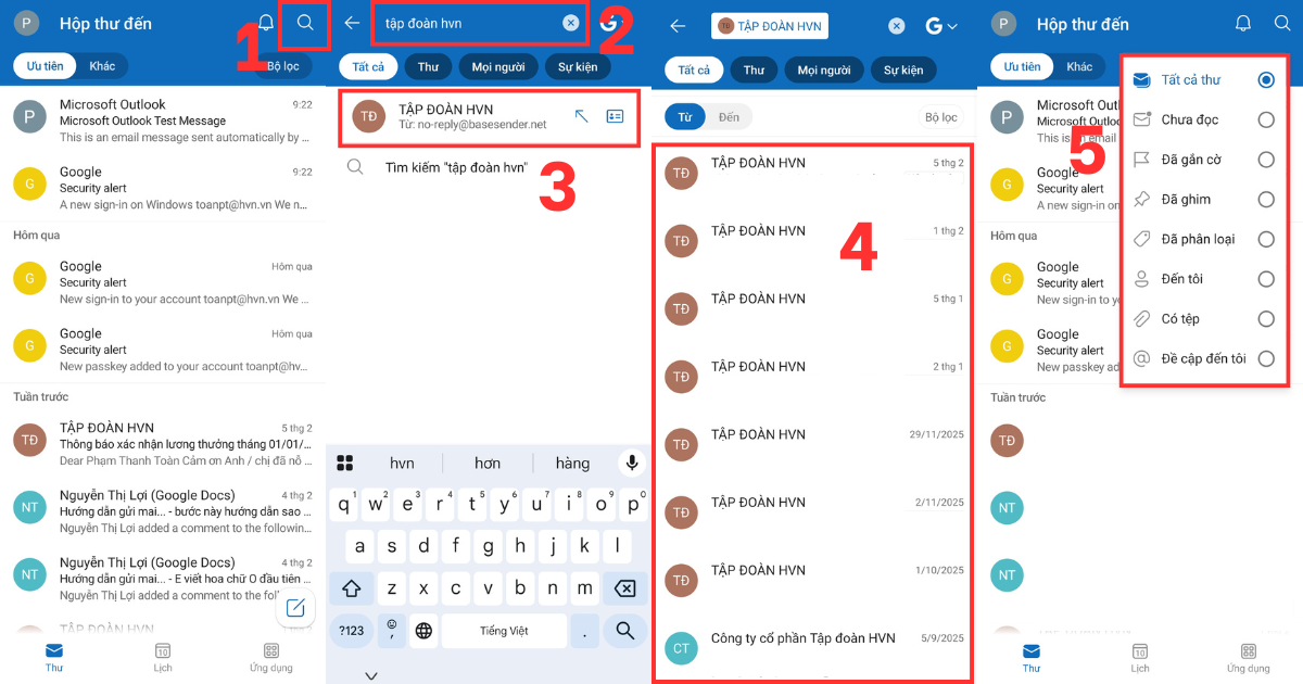 Cách lọc email Outlook theo tên