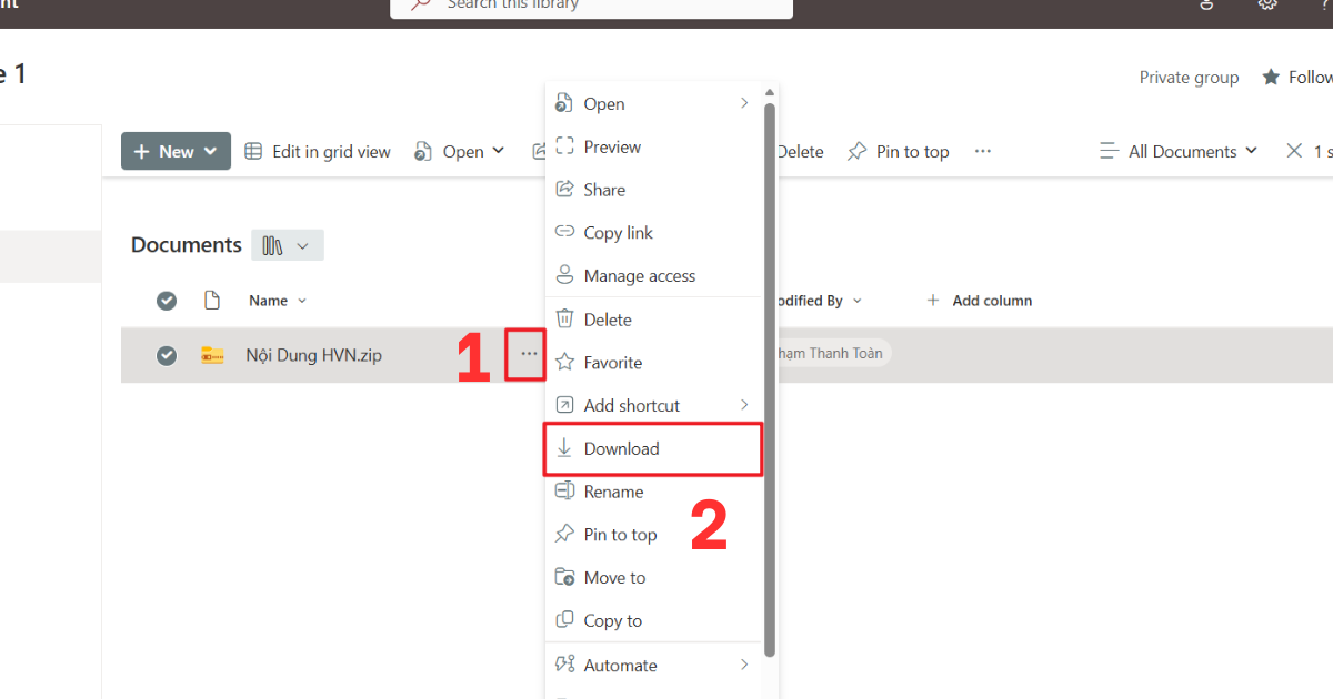 Cách tải file trên Sharepoint