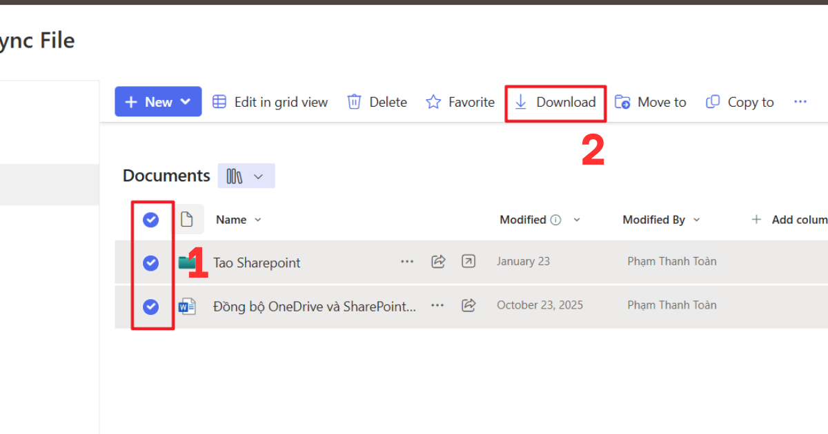 Cách tải file trên Sharepoint