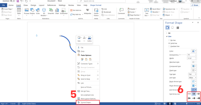 Cách vẽ mũi tên trong Word