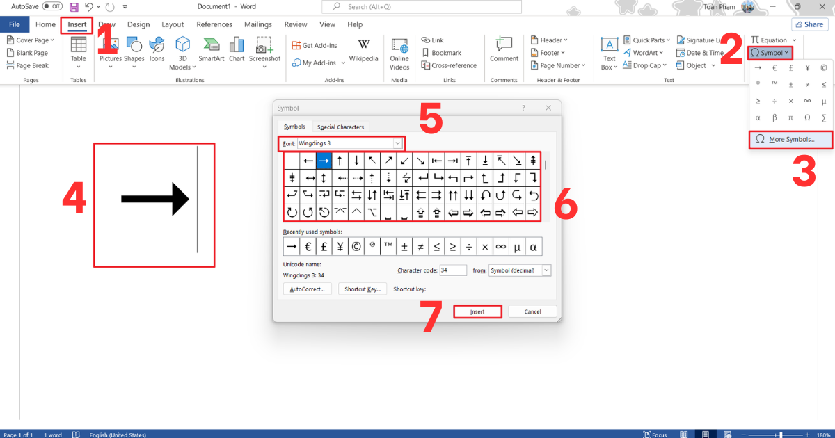 Cách vẽ mũi tên trong Word