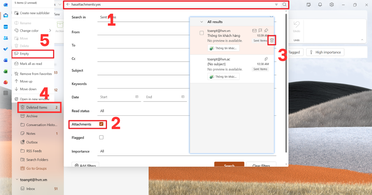 Cách xử lý mail Outlook bị đầy