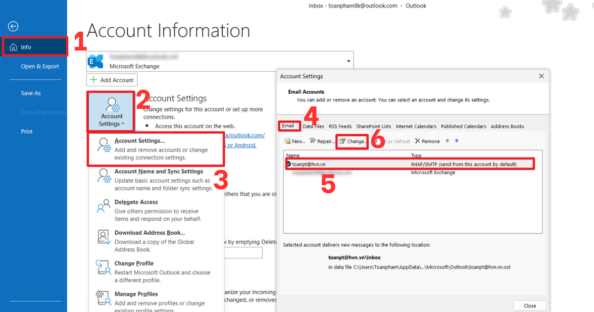 Đổi mật khẩu Gmail trên Outlook