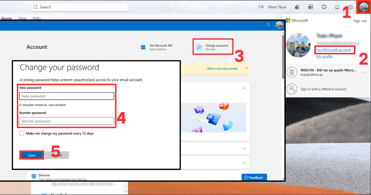 Đổi mật khẩu Gmail trên Outlook