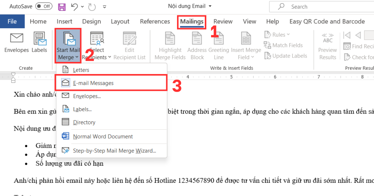 Hướng dẫn gửi mail hàng loạt trong Outlook