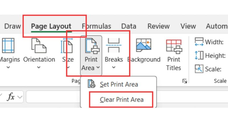 Vùng in Print Area chứa cả khu vực trống