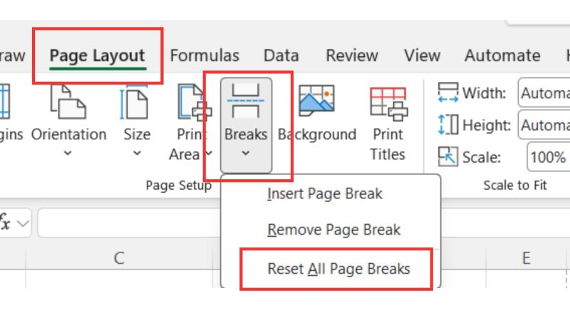 Page Break được đặt sai vị trí