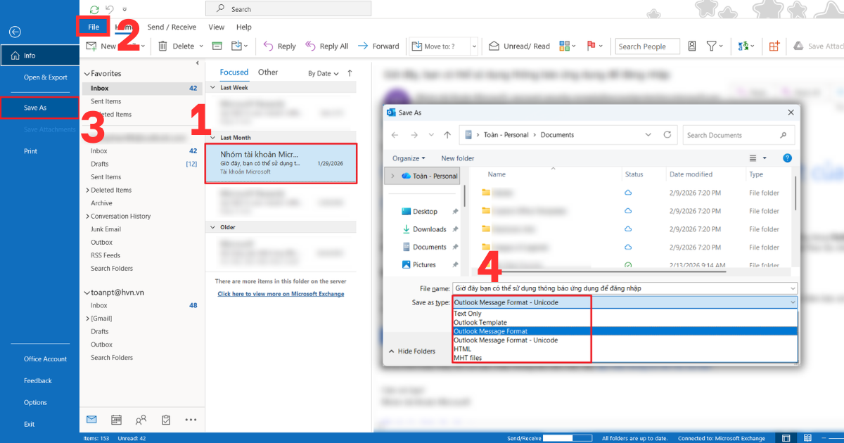 Lưu email Outlook