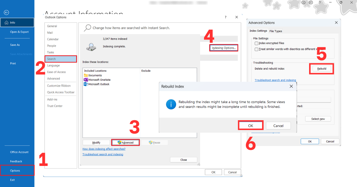 Outlook không tim kiếm được mail