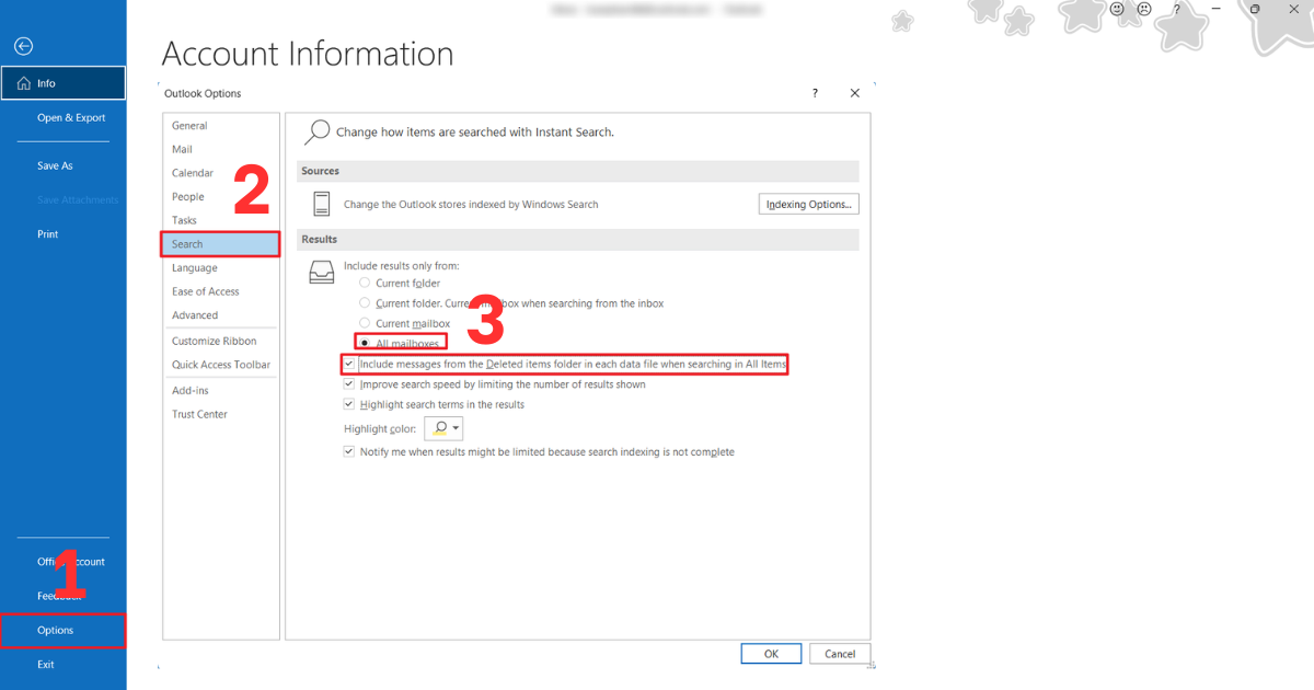 Outlook không tim kiếm được mail